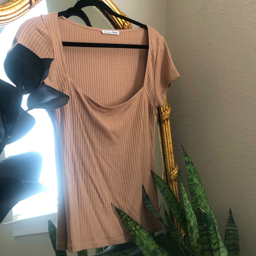 Reformation Nude Ribbed Shirt